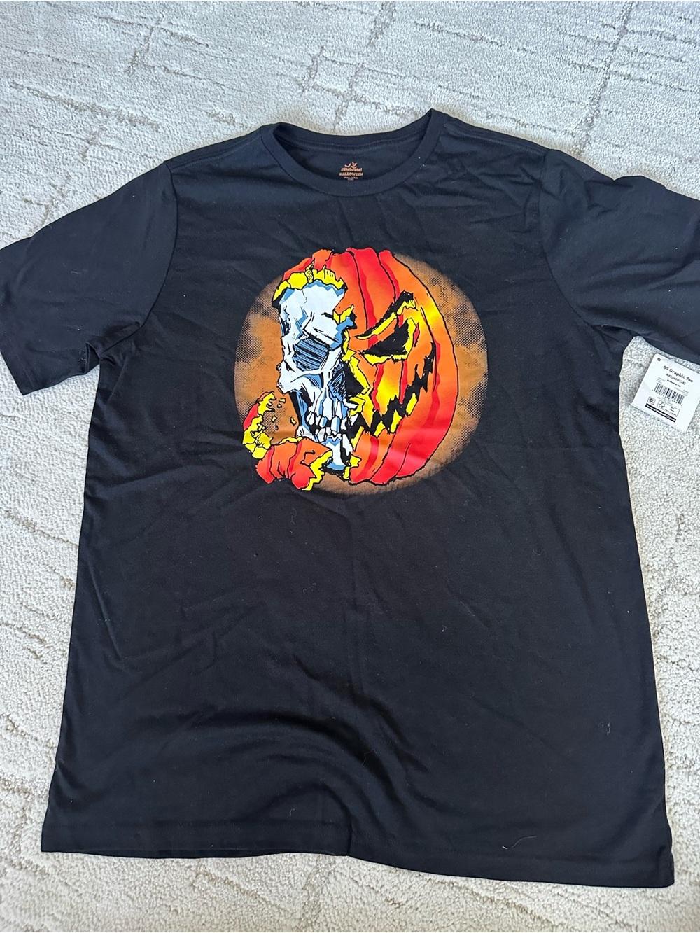 NWT Boys Black Graphic Skull & Jack O Latern T-Shirt XXL